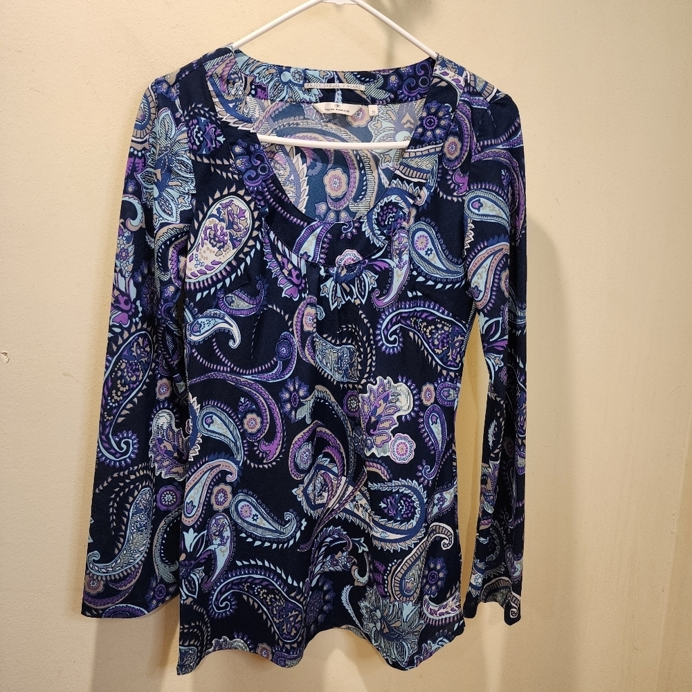 Tom Taylor Paisley Print Women's Long Sleeves Top - Blue and Purple Size 36